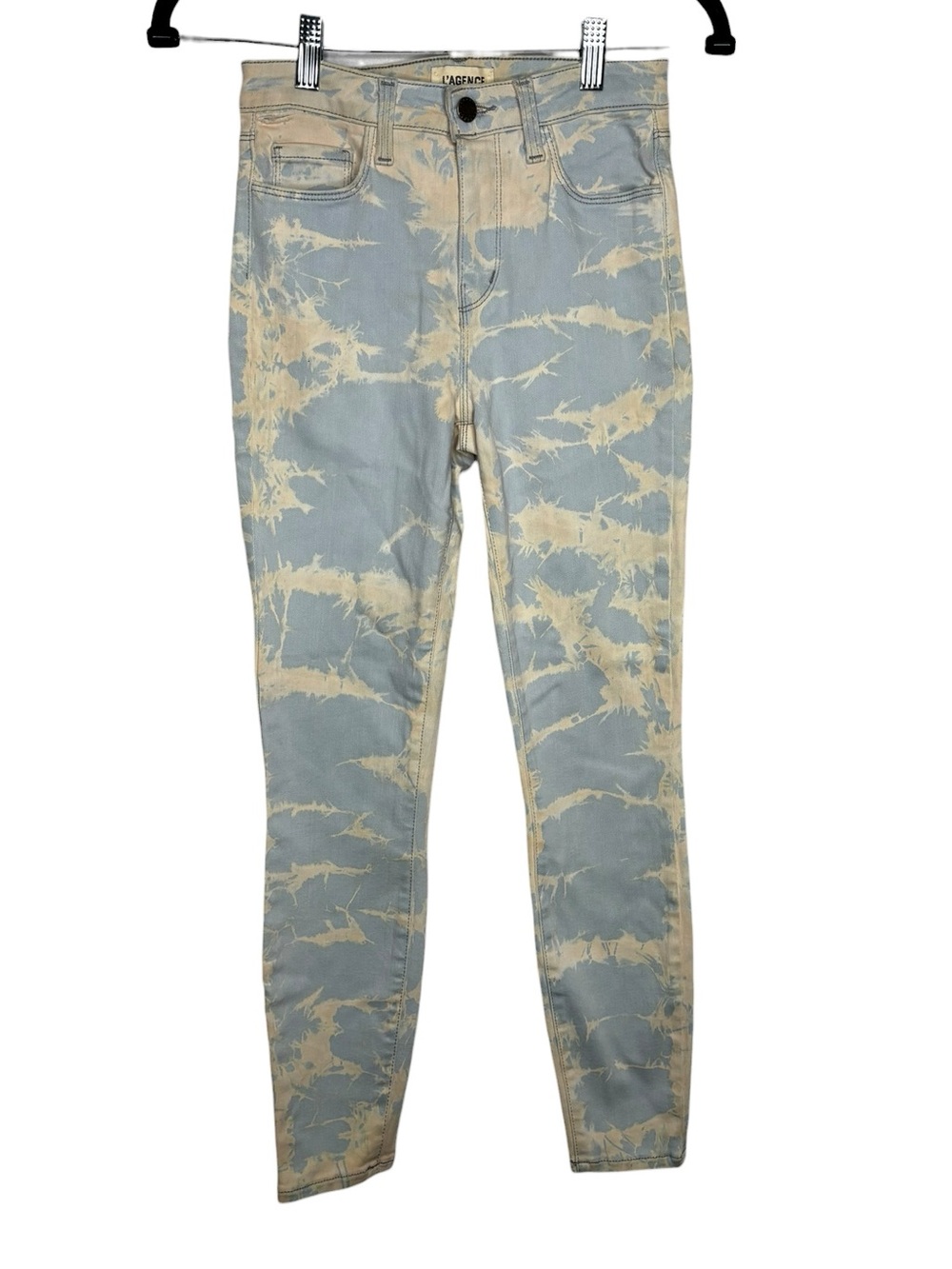 L'AGENCE Margot High-rise Skinny Jeans Cream Blue Tie Dye Stretch Size 25
